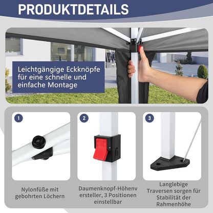 Faltpavillon 3x6m – Wasserdicht, UV-Schutz 50+, für Garten & Party