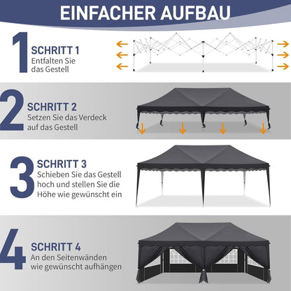 Faltpavillon 3x6m – Wasserdicht, UV-Schutz 50+, für Garten & Party