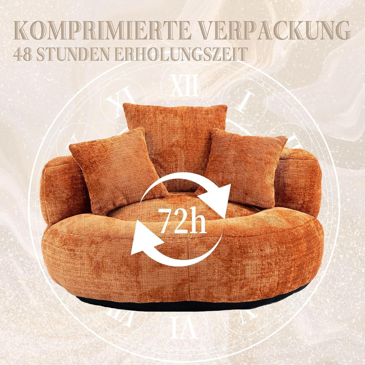 Lazy Sitzsack mit hohem Rücken & 3 Kissen – Orange