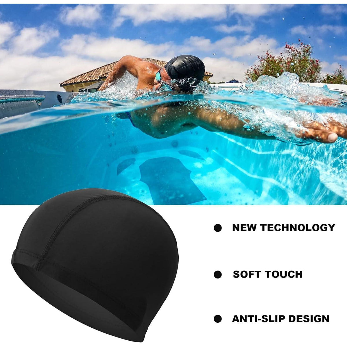 4er-Set Badekappen Herren Damen – Elastische Schwimmhaube