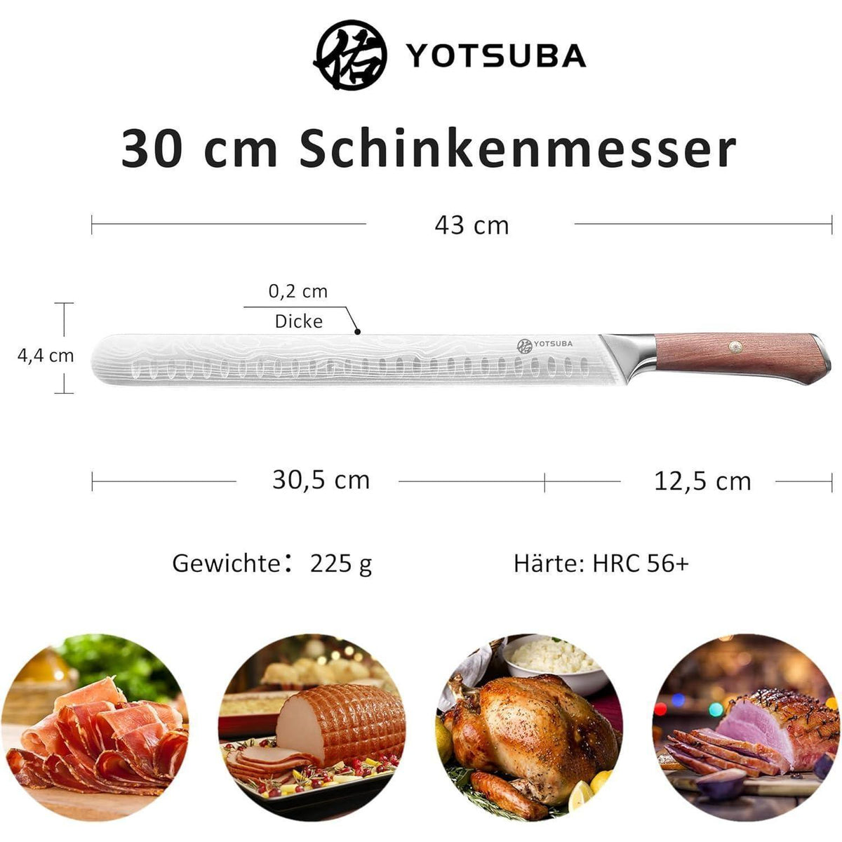 Schinkenmesser 30 cm mit Rosenholzgriff – Profi Küchenmesser