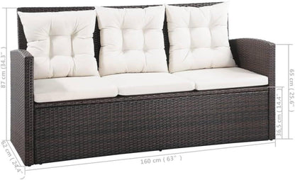 Garten Lounge Set 5tlg. für 8 Personen Poly Rattan Braun mit Auflagen