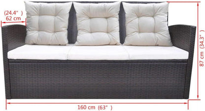 5 TLG. Garten Lounge Set Poly Rattan Braun mit Auflagen bis 8 Personen