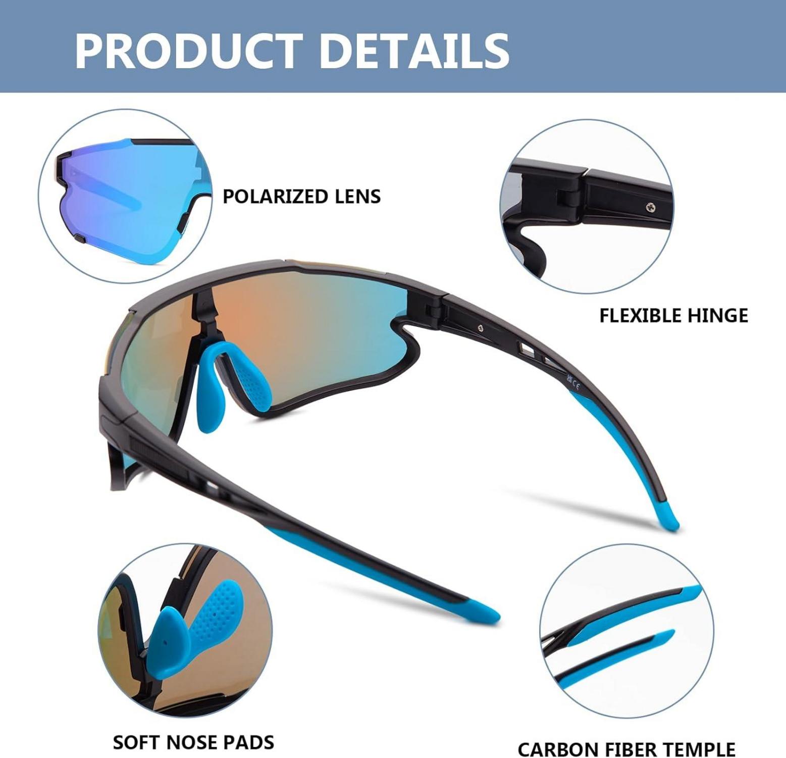 Epavouos Polarisierte Sportbrille Sonnenbrille Fahrradbrille UV400 UVA UVB UVC-Schutz
