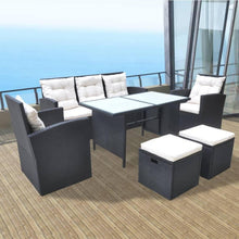 Garten Lounge Set mit Auflagen für 7 Personen Poly Rattan Schwarz