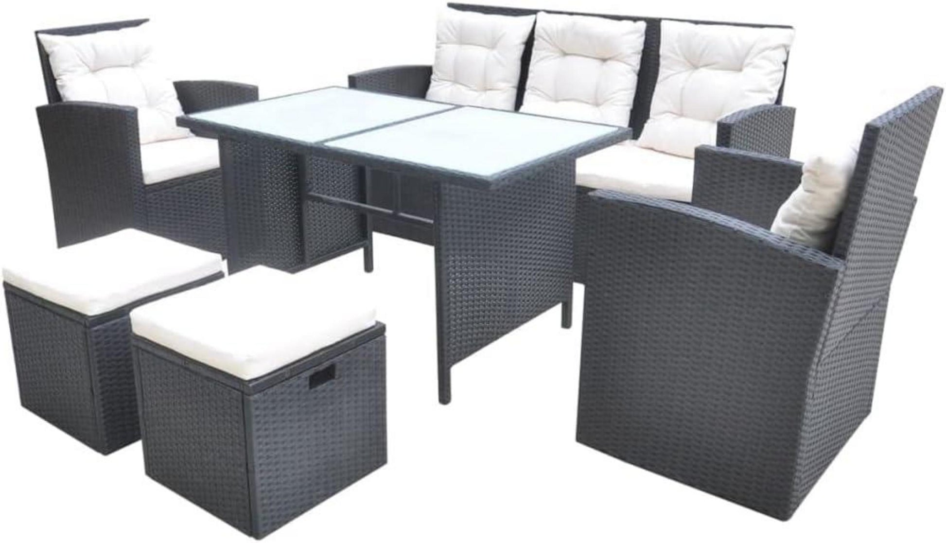 Garten Lounge Set Poly Rattan 6 tlg. Schwarz Auflagen 7