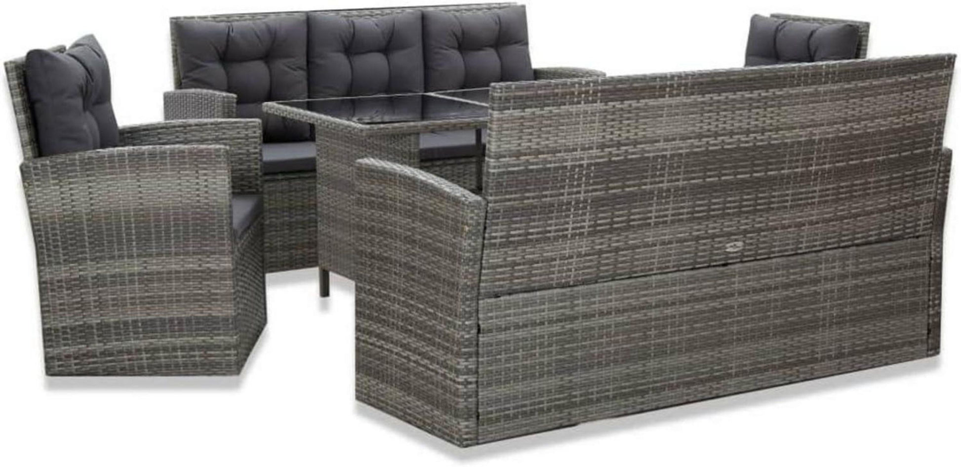 Garten Lounge Set 5tlg. mit Auflagen Poly Rattan Grau