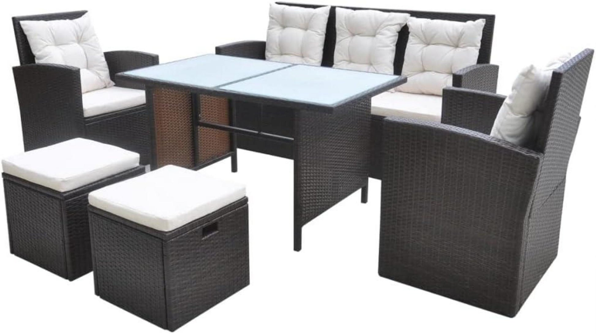 Garten Lounge Set 6 TLG. Poly Rattan Braun Sitzgruppe 7