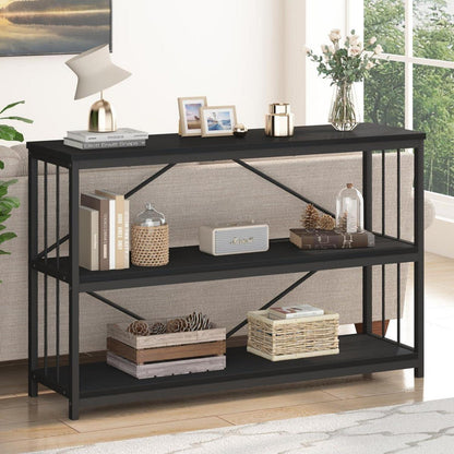 Konsolentisch Holz Schwarz Industrielles Design 3 Ebenen Bücherregal