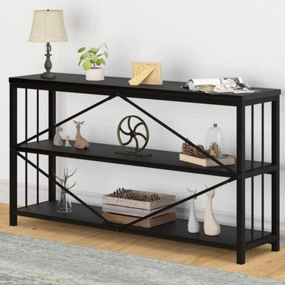 Konsolentisch Holz 3 Ebenen Bücherregal Wohnzimmer 140x34x74cm Schwarz