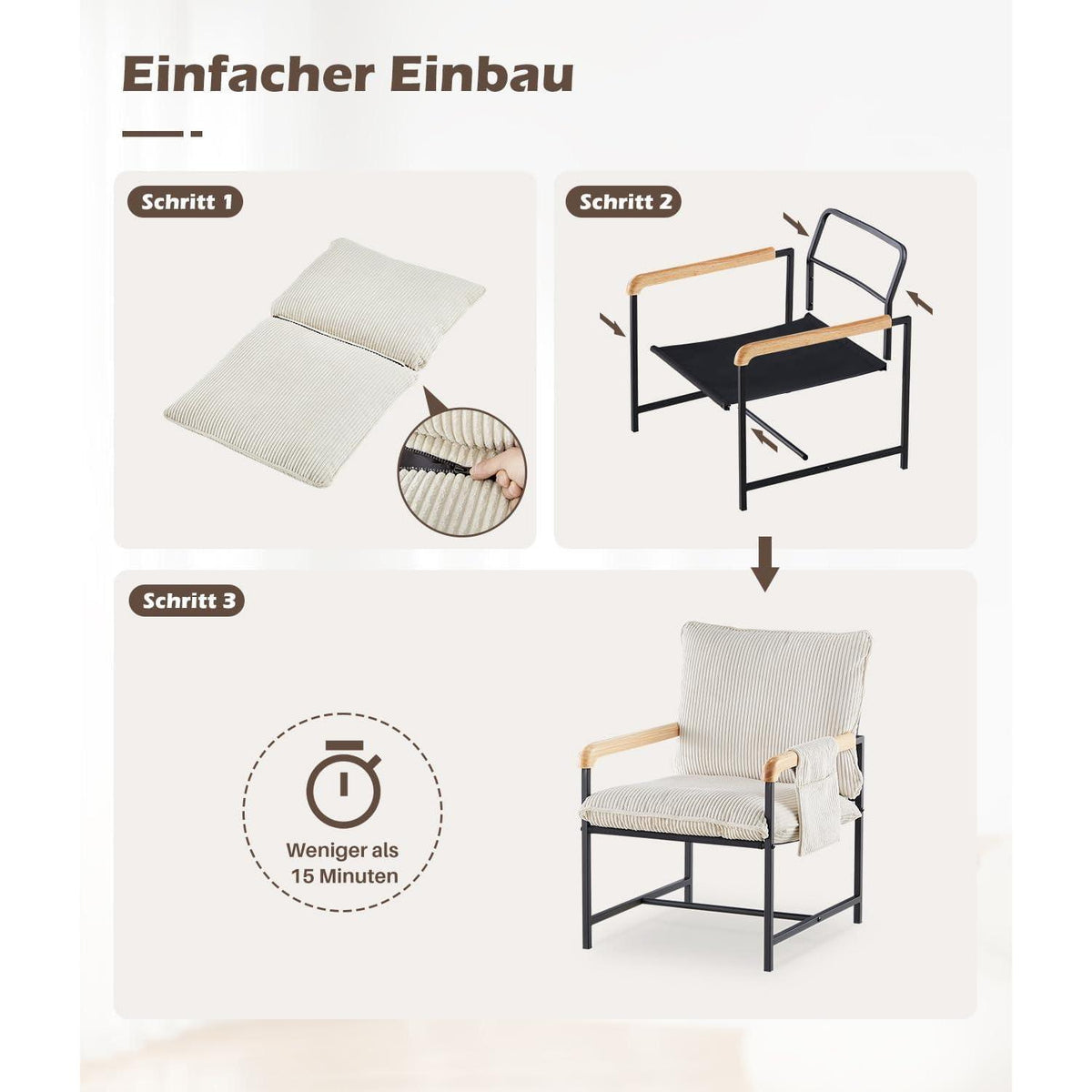 Loungesessel Creme Cord – Modern & Bequem für Wohnzimmer