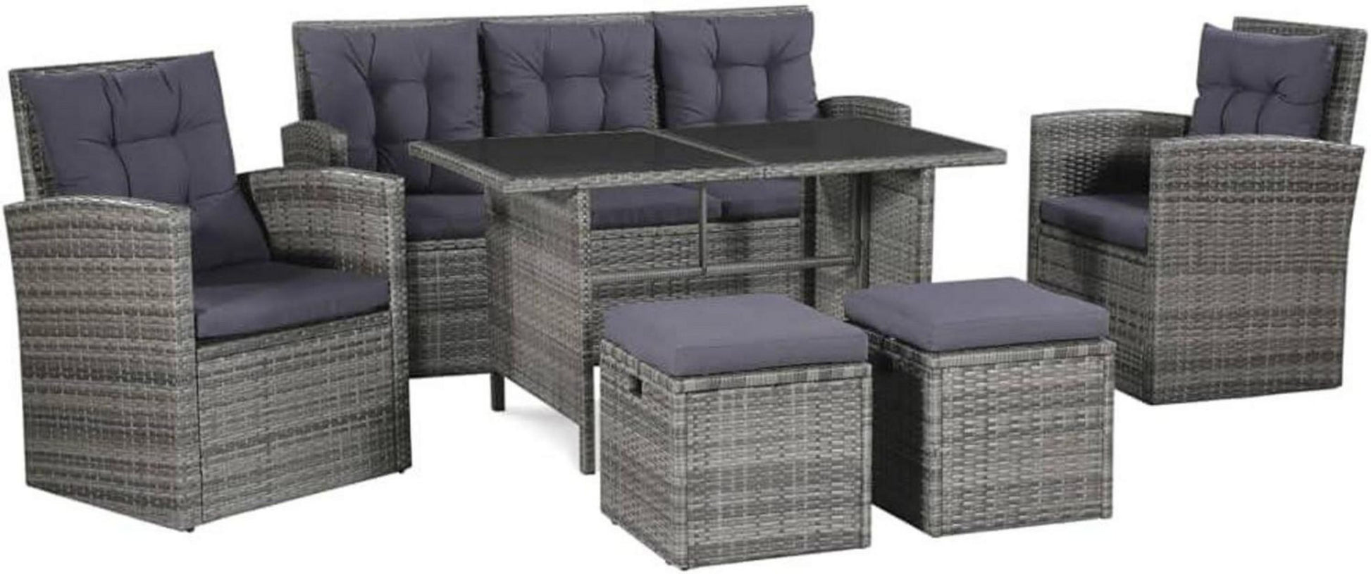 Garten Lounge Set 6-tlg. Poly Rattan Grau mit Kissen