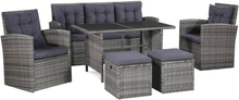 Garten Lounge Set 6-tlg. Poly Rattan Grau mit Kissen