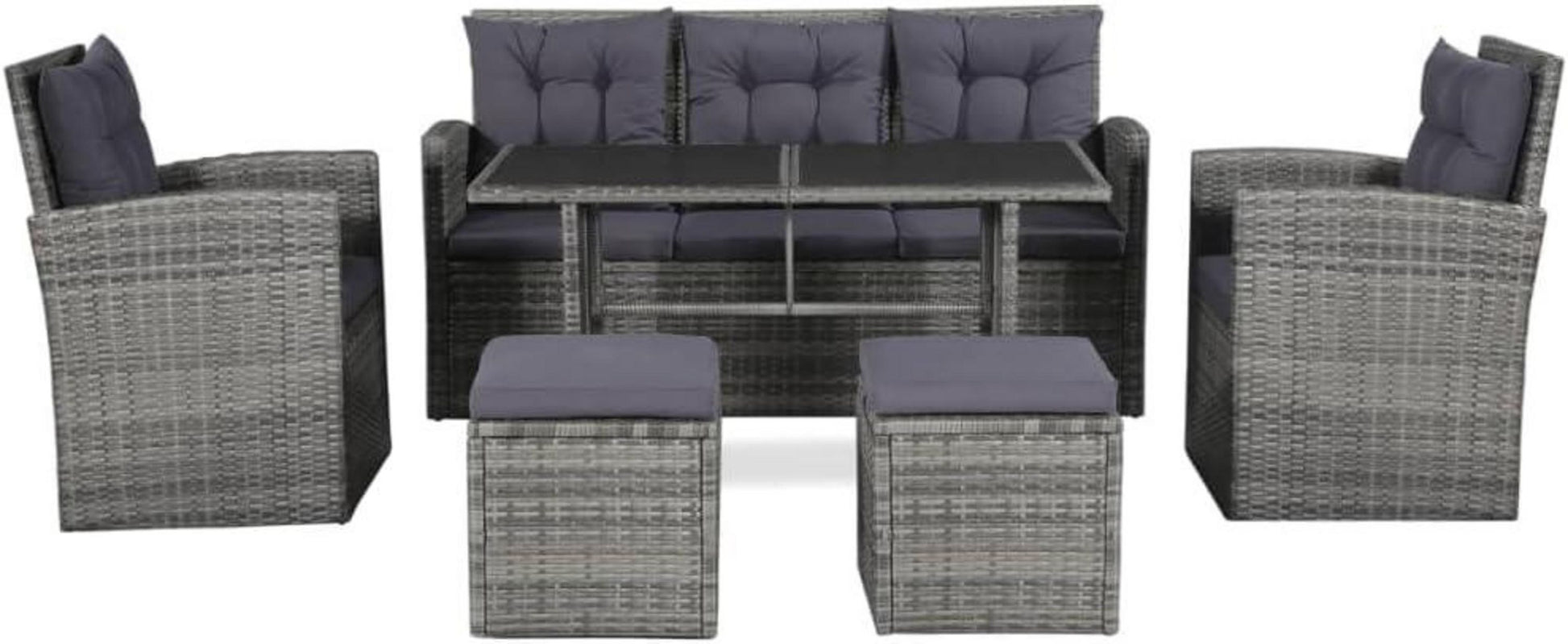 Garten Lounge Set 6 TLG. Poly Rattan Grau - Sitzgruppe für 7