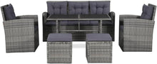 Garten Lounge Set 6 TLG. Poly Rattan Grau - Sitzgruppe für 7