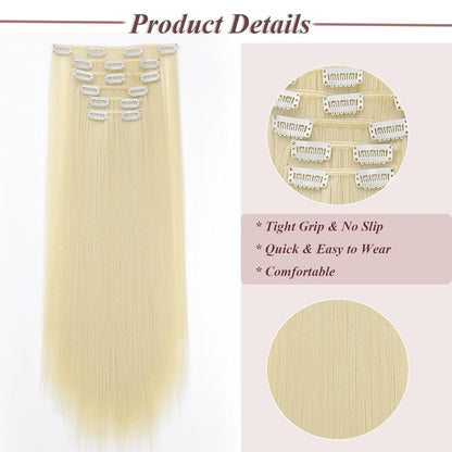 Platinblond Haarverlängerung Clip-in 65cm – Synthetisch & Wiederverwendbar