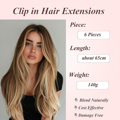 Haarverlängerung glatt, 65cm, Naturschwarz – 6 Teile