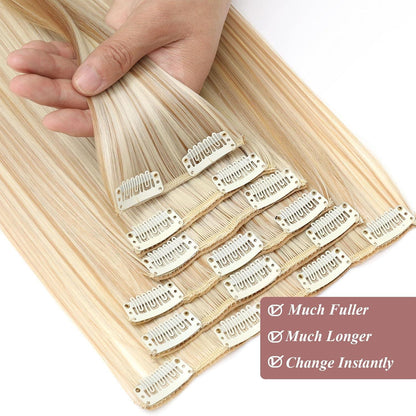 Haarverlängerung Clip-in glatt, 65cm Naturblond & Bleichblond