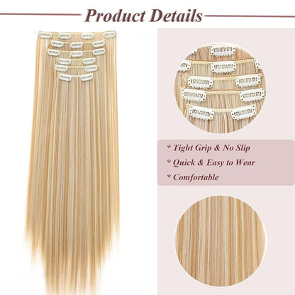 Haarverlängerung Clip-in glatt, 65cm Naturblond & Bleichblond