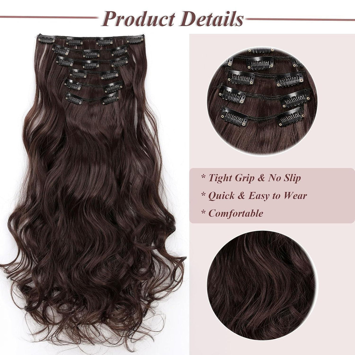48cm gewellte Haarverlängerung Clip-in, mittelbraun