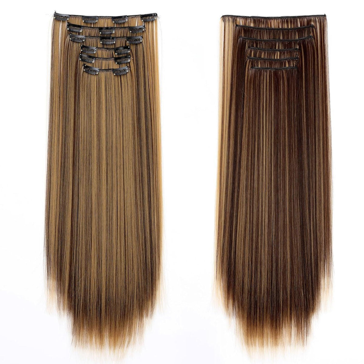 Haarverlängerung Clip-in glatt, 65cm, Mittelbraun & Dunkelblond