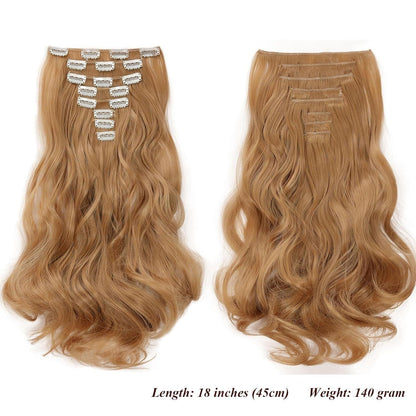 Dunkelblondes Haarverlängerung mit 8 Clips – Wellig & 45cm