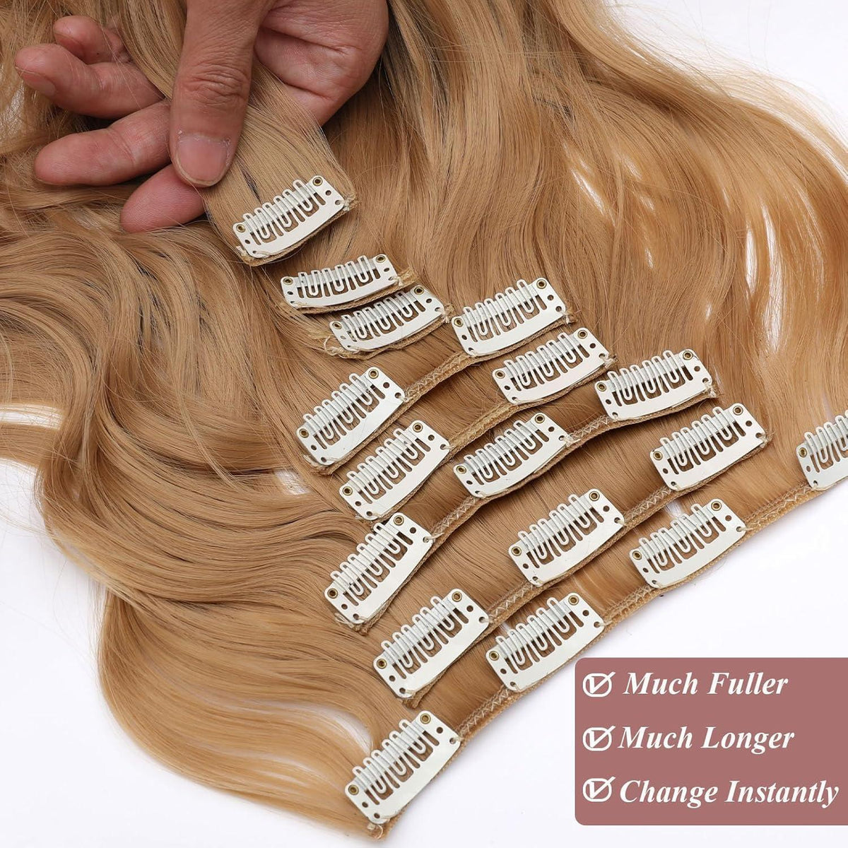 Dunkelblondes Haarverlängerung mit 8 Clips – Wellig & 45cm