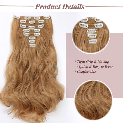 Dunkelblondes Haarverlängerung mit 8 Clips – Wellig & 45cm