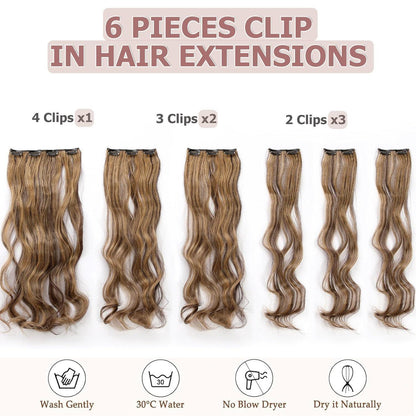 48cm Clip-in Haarverlängerung gewellt, mittelbraun & dunkelblond