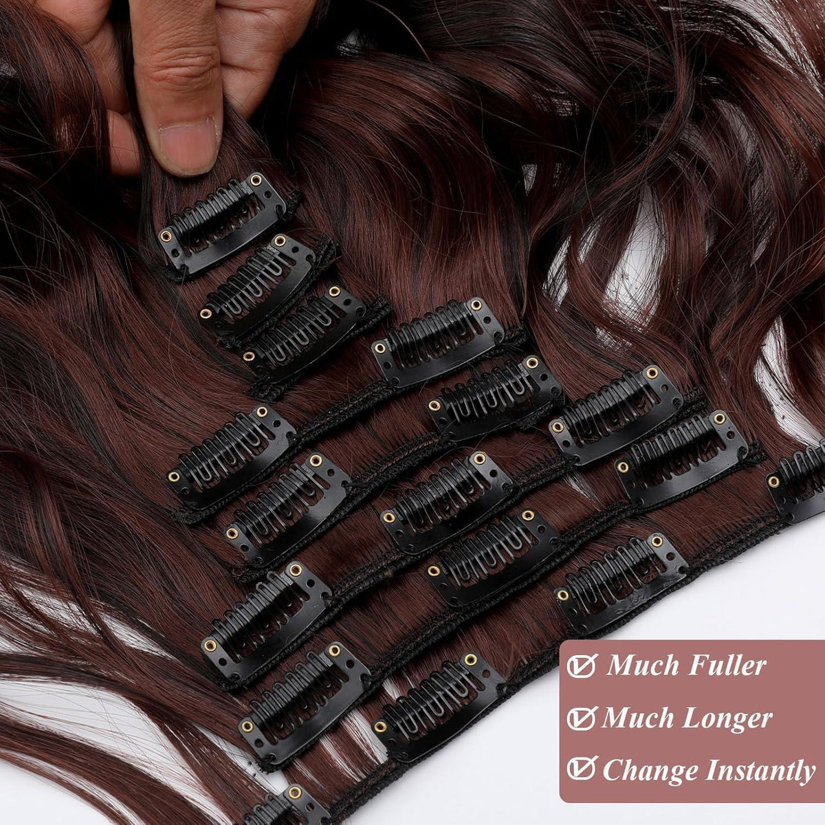Welliges Haarverdichtung Clip-In – Dunkelbraun & Kastanienbraun