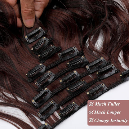 Welliges Haarverdichtung Clip-In – Dunkelbraun & Kastanienbraun