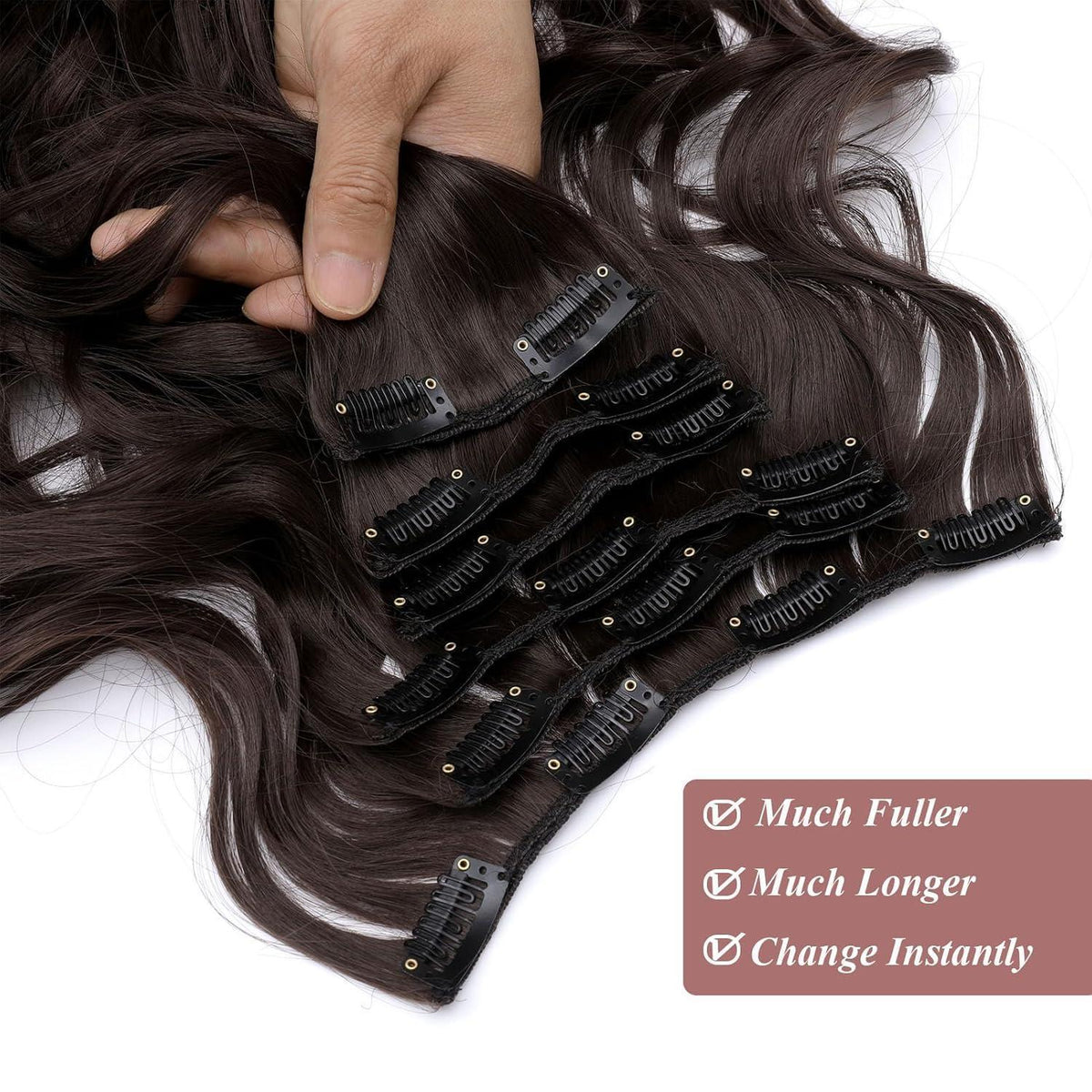 48cm gewellte Haarverlängerung dunkelbraun – 6-teilig Clip-In