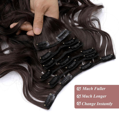 48cm gewellte Haarverlängerung dunkelbraun – 6-teilig Clip-In