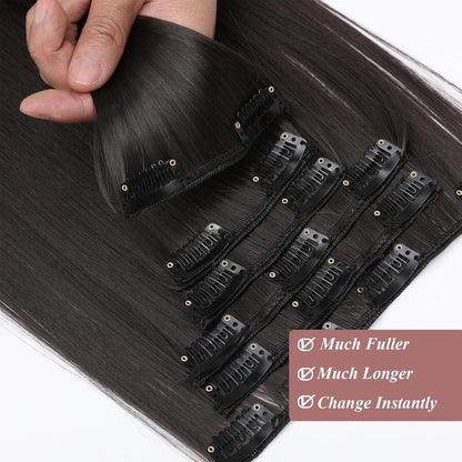Haarverlängerung Clip-in glatt, 65cm, Maronenbraun