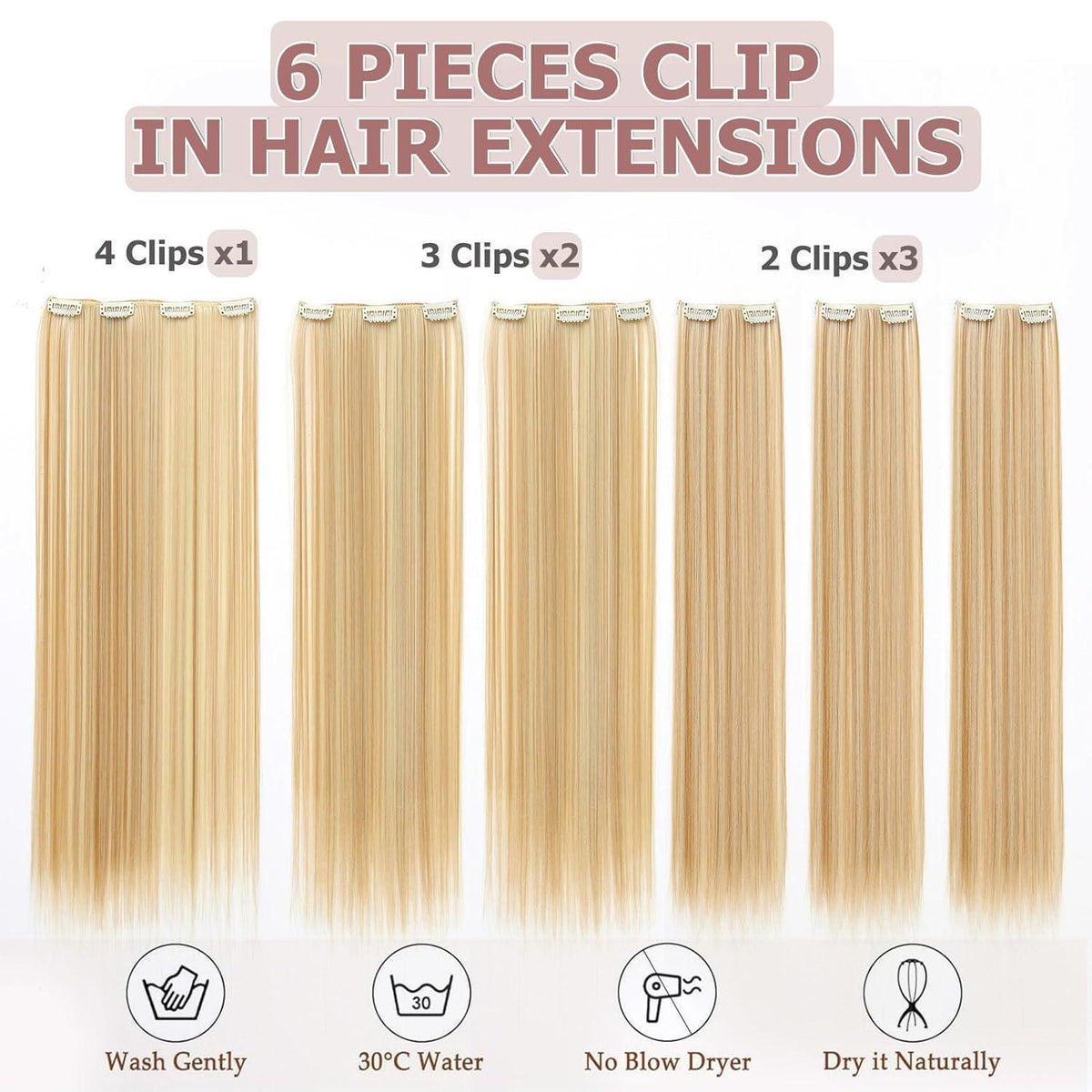 Haarverlängerung Clip-in glatt 65cm Dunkelblond & Bleichblond