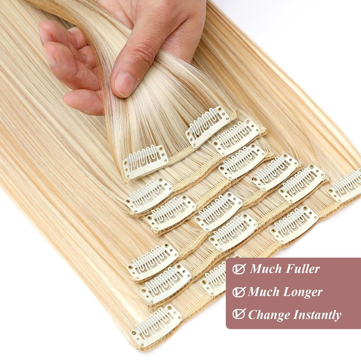 Haarverlängerung Clip-in glatt 65cm Dunkelblond & Bleichblond