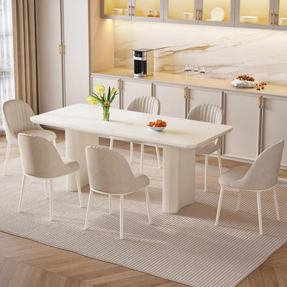 Weißer Esstisch Set mit 6 gepolsterten Stühlen – Modernes Design