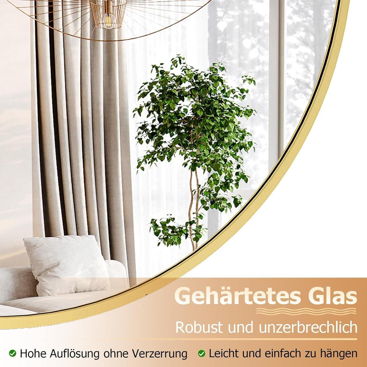 Runder Wandspiegel 120cm Gold – Moderner Badezimmer Spiegel
