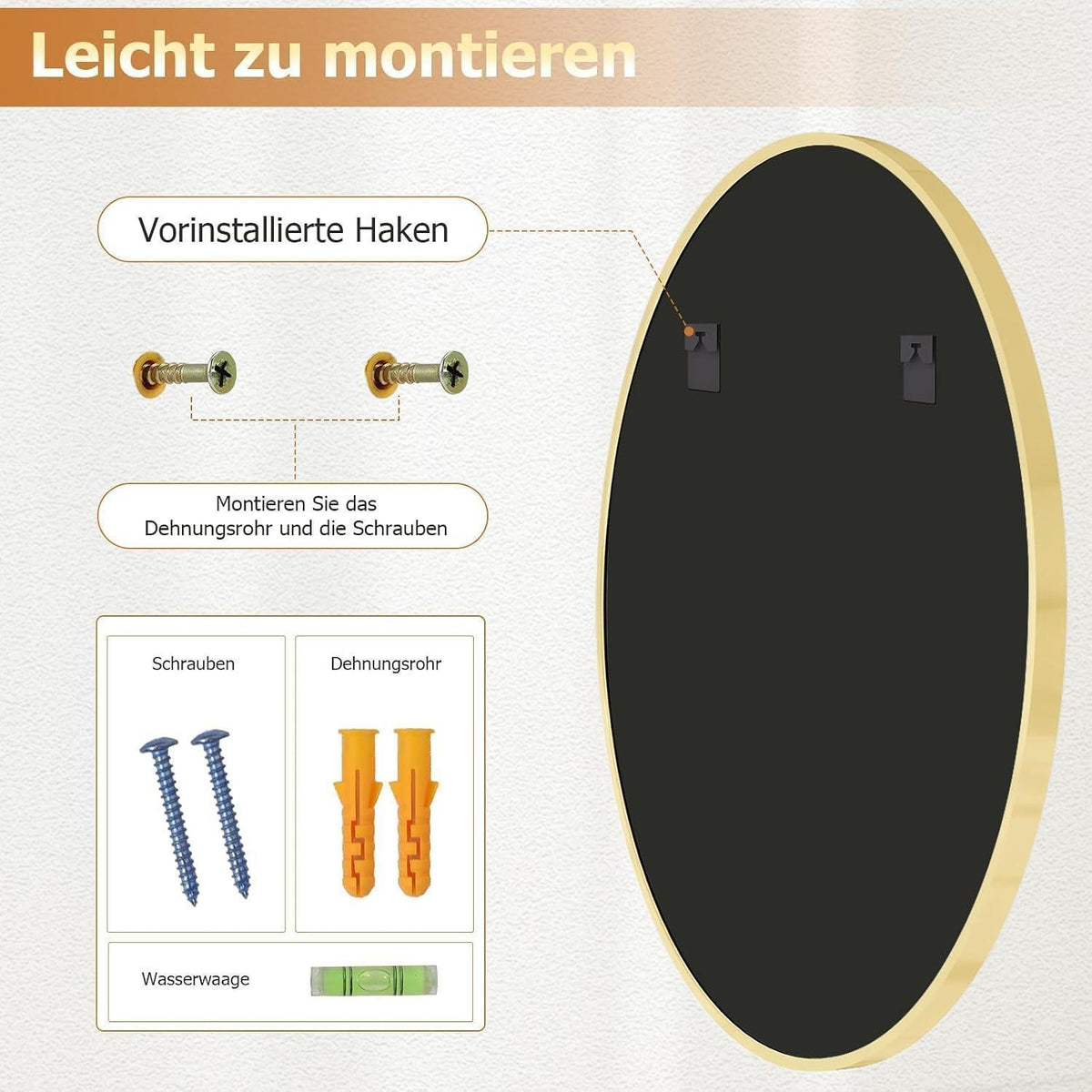 Runder Wandspiegel 120cm Gold – Moderner Badezimmer Spiegel