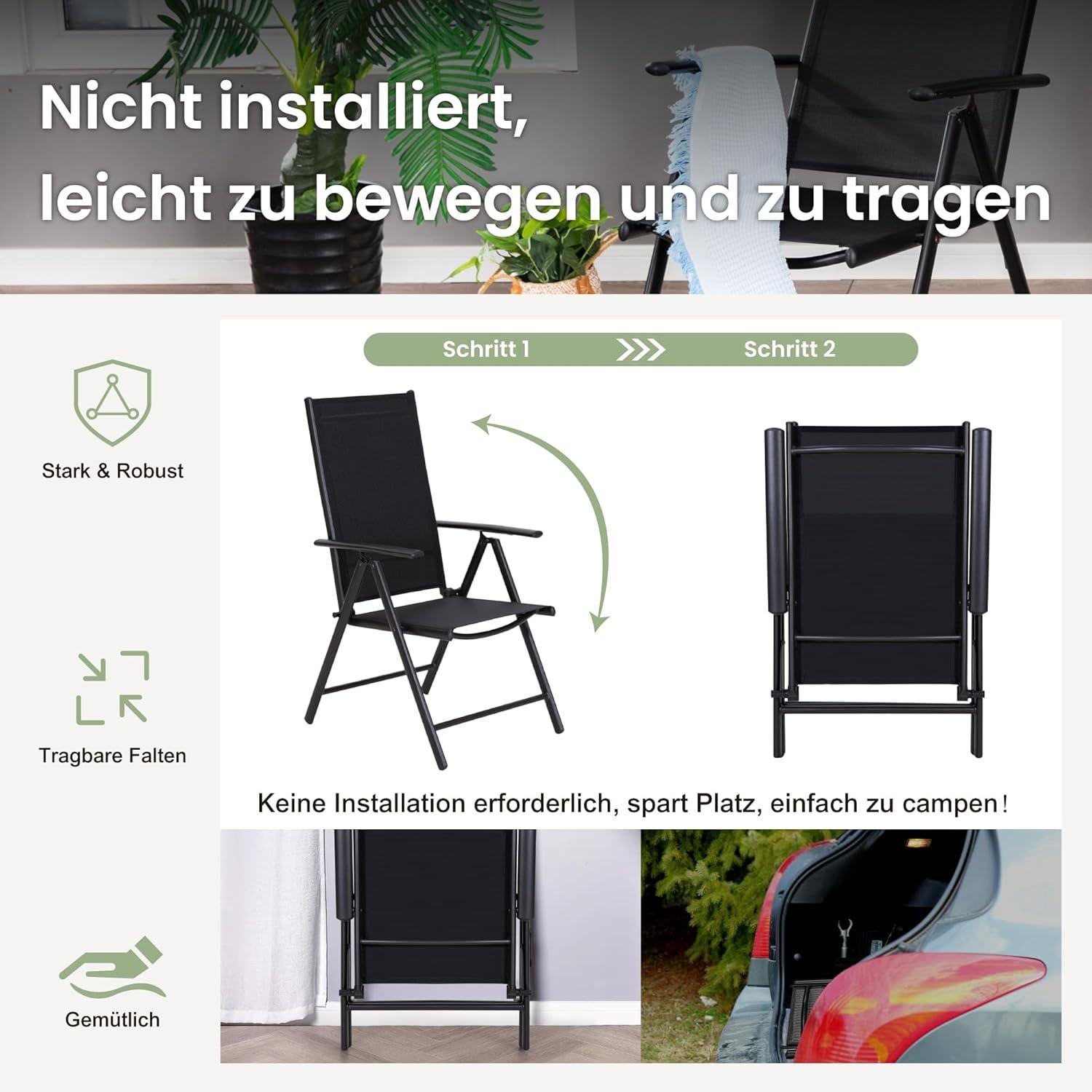 PHI VILLA Gartenmöbel Set 6 Stühle Verstellbar Wetterschutz