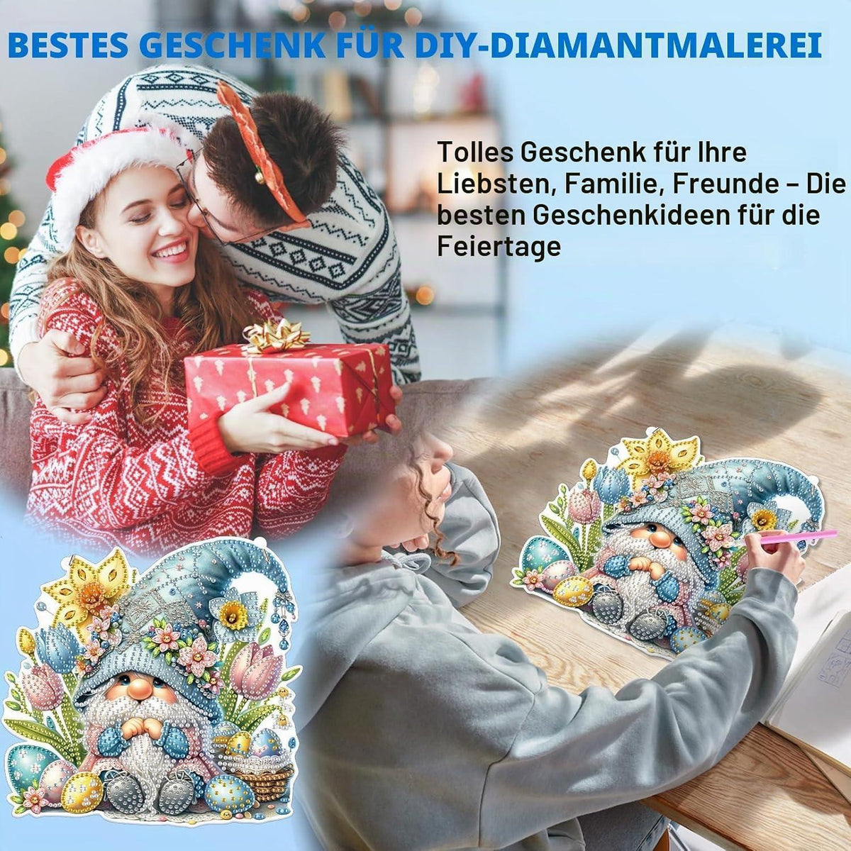 Diamant Painting Osteranhänger Gnom – Bastelset für Kinder & Erwachsene