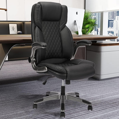Ergonomischer Bürostuhl Schwarz 180 kg Belastbarkeit PU Leder Armlehne