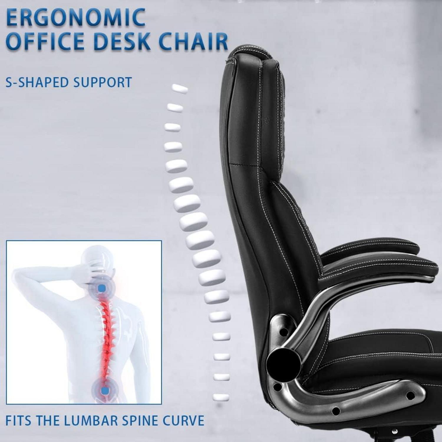 Ergonomischer Bürostuhl Schwarz 180 kg Belastbarkeit PU Leder Armlehne