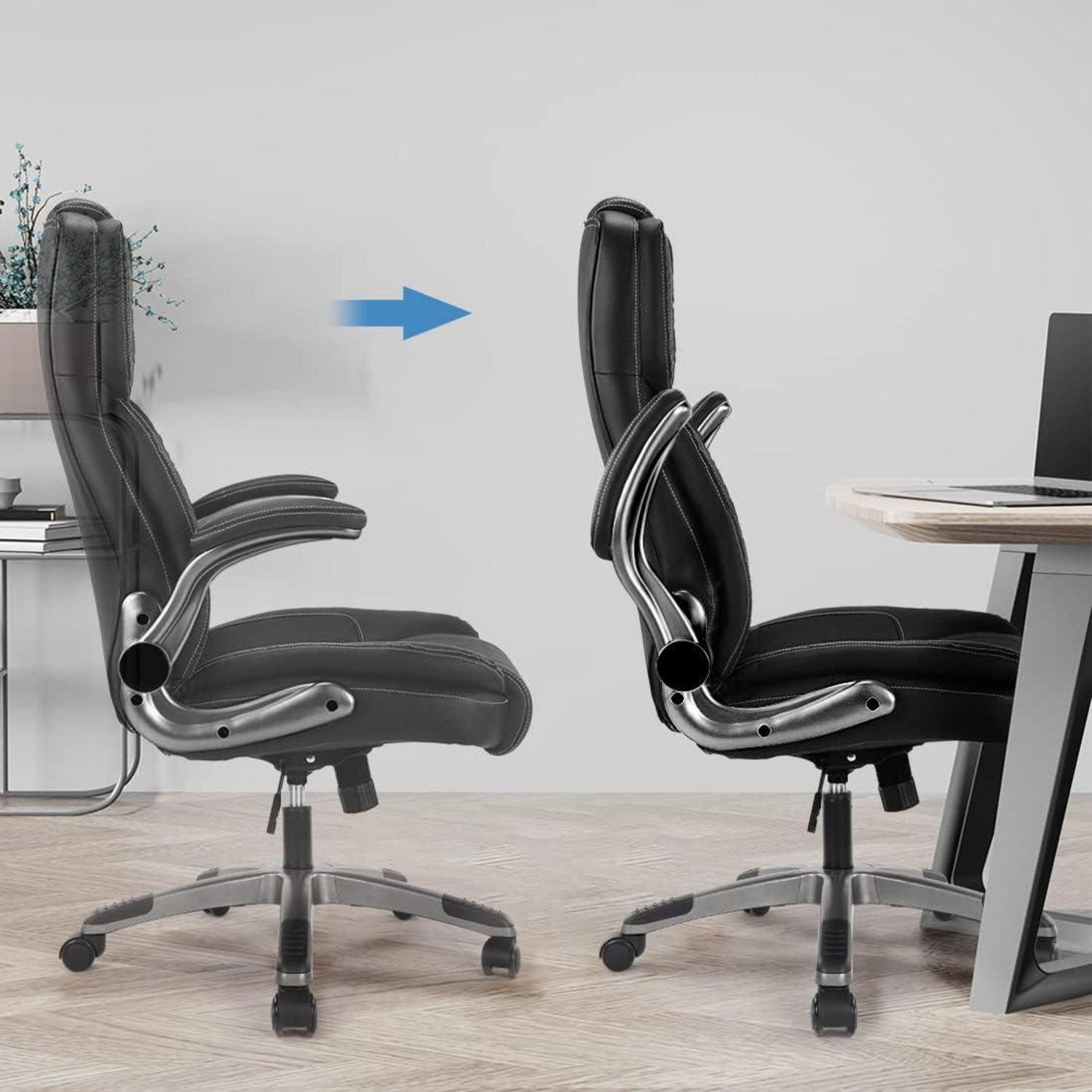 KCREAM Bürostuhl Schwarz PU Leder Chefsessel 180kg Belastbarkeit