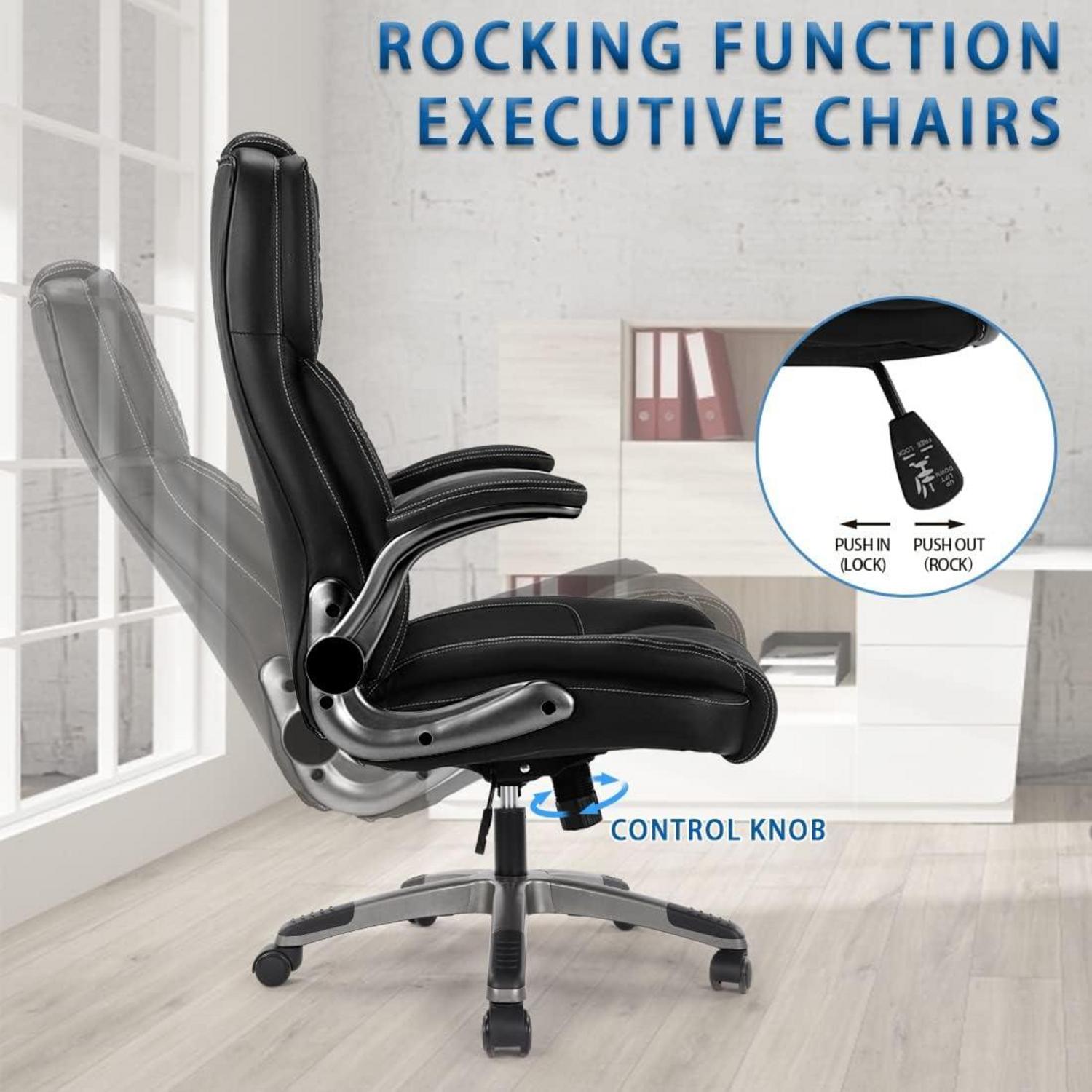KCREAM Bürostuhl Schwarz Ergonomischer Chefsessel 180kg Belastbarkeit Leder