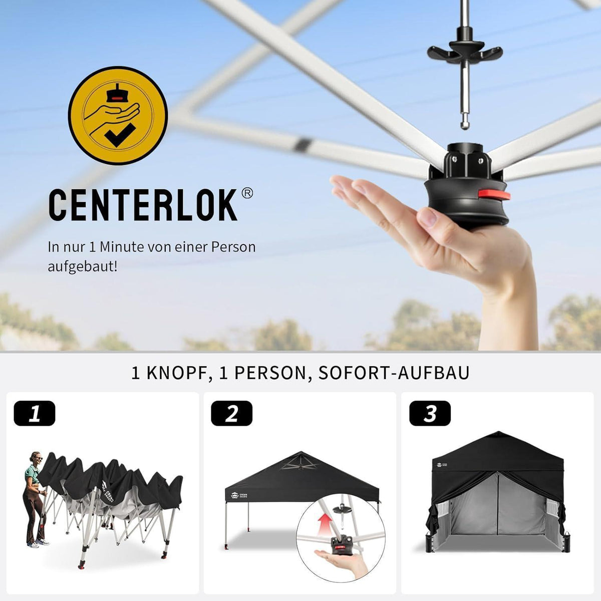 3x3m Faltpavillon wasserdicht mit Seitenwänden & UV-Schutz
