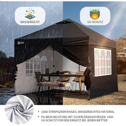 3x3m Faltpavillon wasserdicht mit Seitenwänden & UV-Schutz