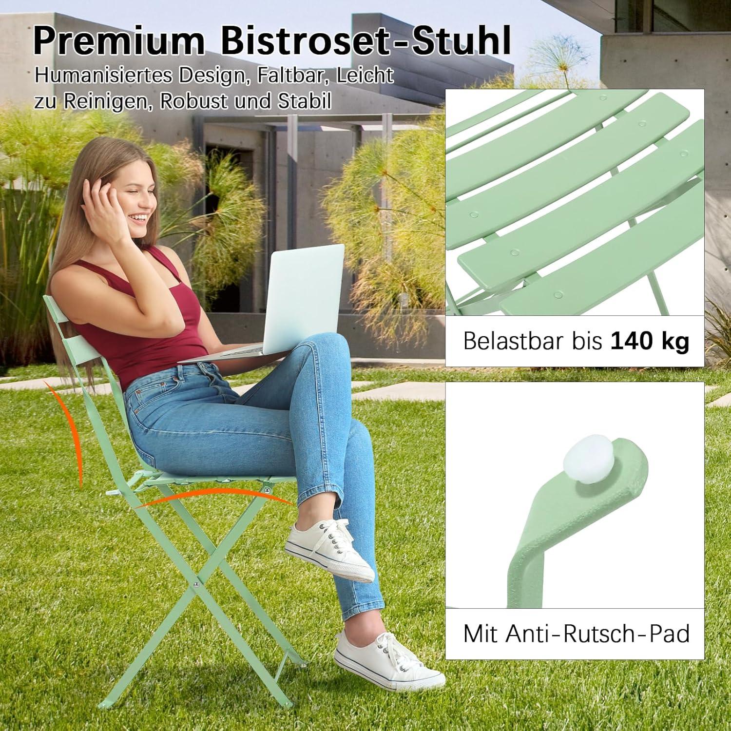 Gartenmöbel Bistro Set Metall Klappbar 3tlg Grün