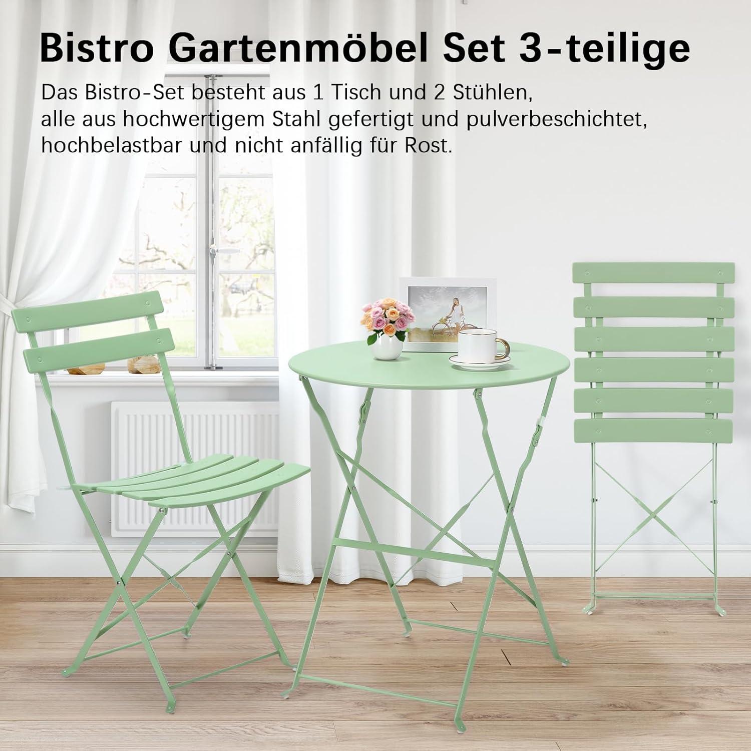 Gartenmöbel Bistro Set Metall Klappbar 3 teilig