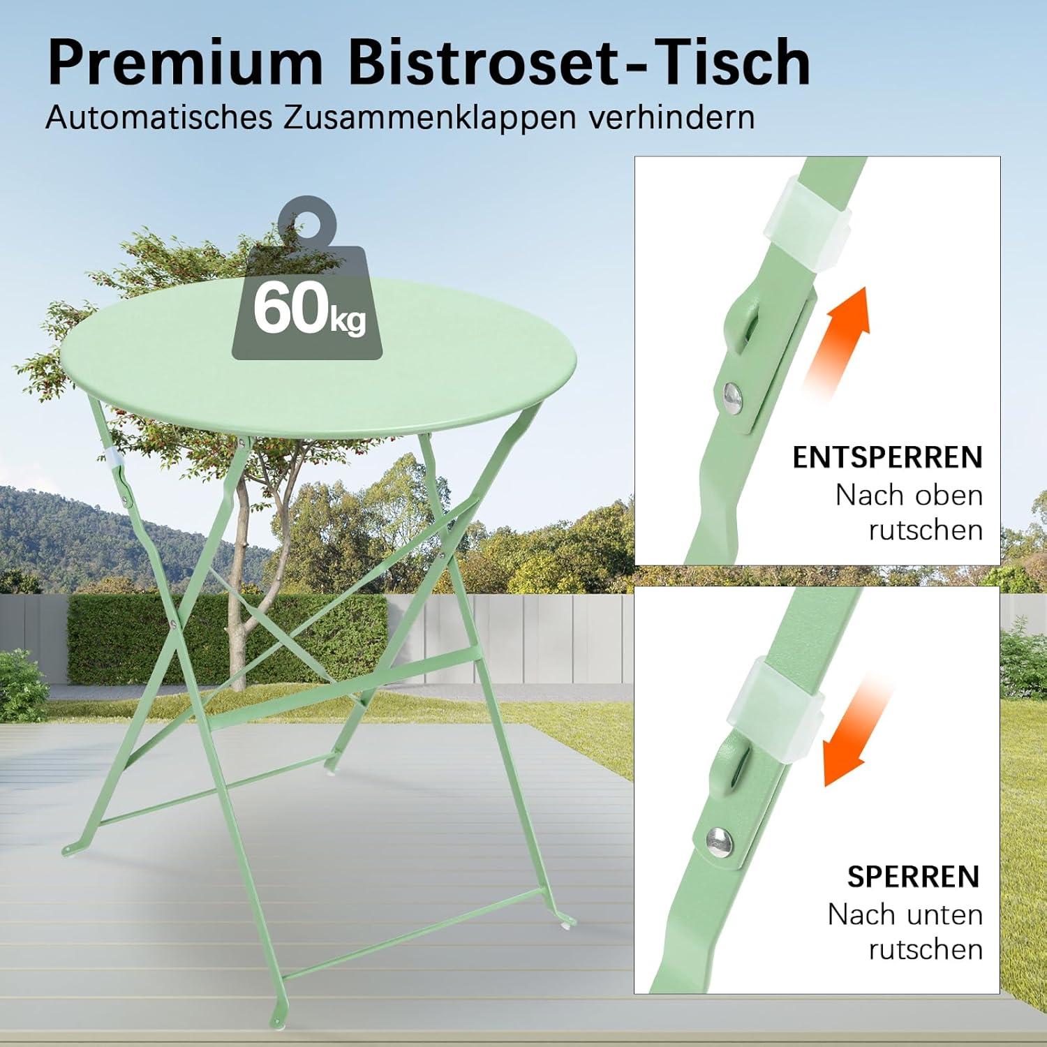 Gartenmöbel Bistro Set Metall 3 teilig Klappbar Grün